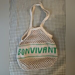Beige and Green Netted tote
